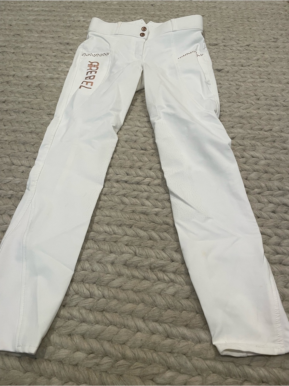 White and Rose Gold Show Pants